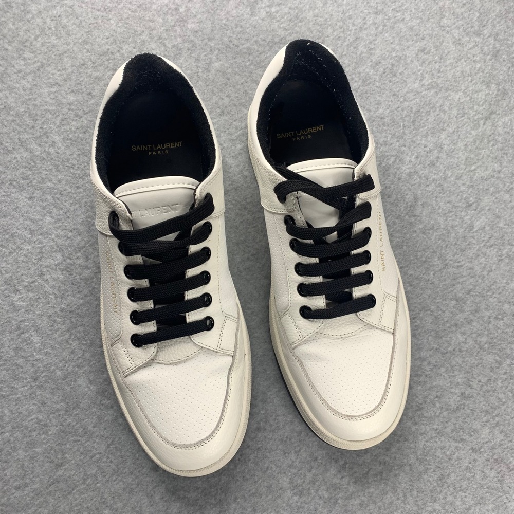 Saint Laurent SL/61 Sneakers Mens 11 (44) White Black Leather Low Top MSRP $880 - Picture 4 of 8